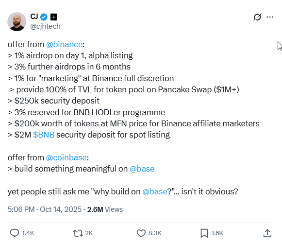 2025-10-16 04_06_25-(18) CJ on X_ _offer from @binance_ > 1% airdrop on day 1, alpha listing >.png