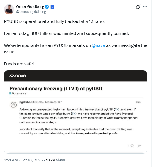 2025-10-16 05_09_09-(18) Omer Goldberg on X_ _PYUSD is operational and fully backed at a 1_1 ratio. .png