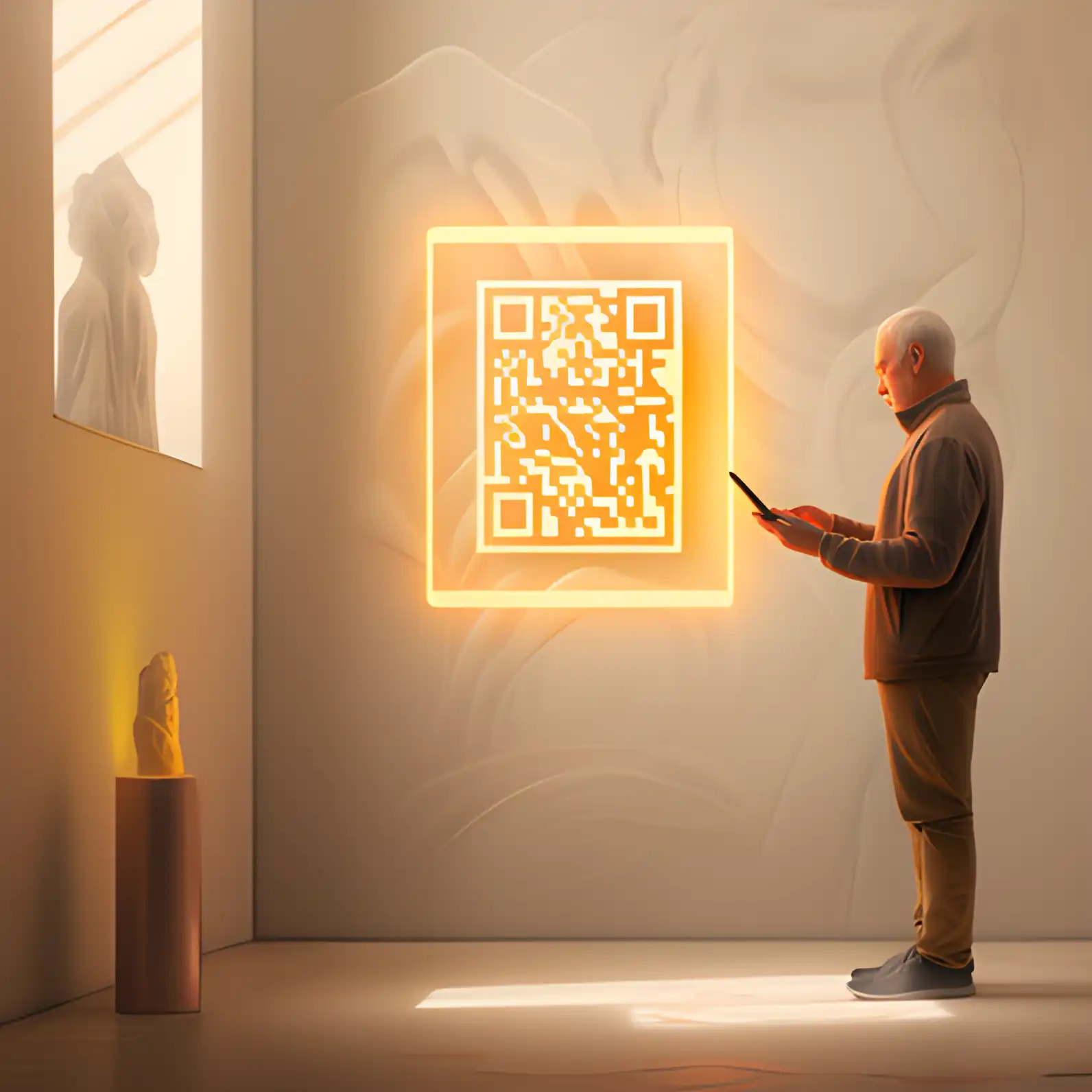 An image of a person using a mobile phone to scan a QR code illustrates how to send bitcoin to another wallet when learning how to transact securely.webp