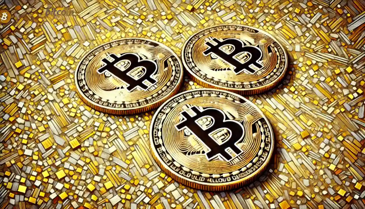 Futuristic bitcoins floating in glowing digital space
