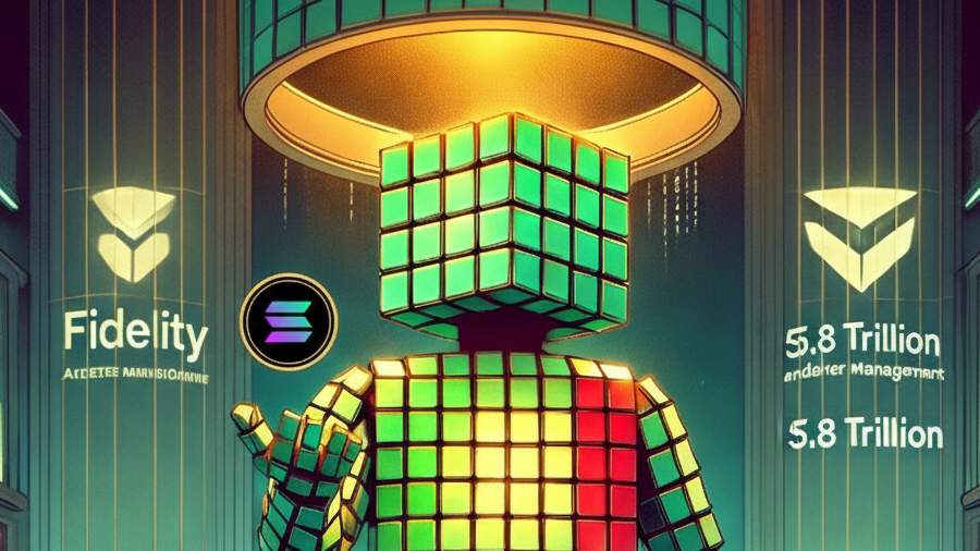 Robot activates Solana trading terminal showing crypto price index growth