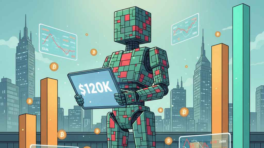 Robot adjusts Bitcoin forecast data on a crypto price index panel