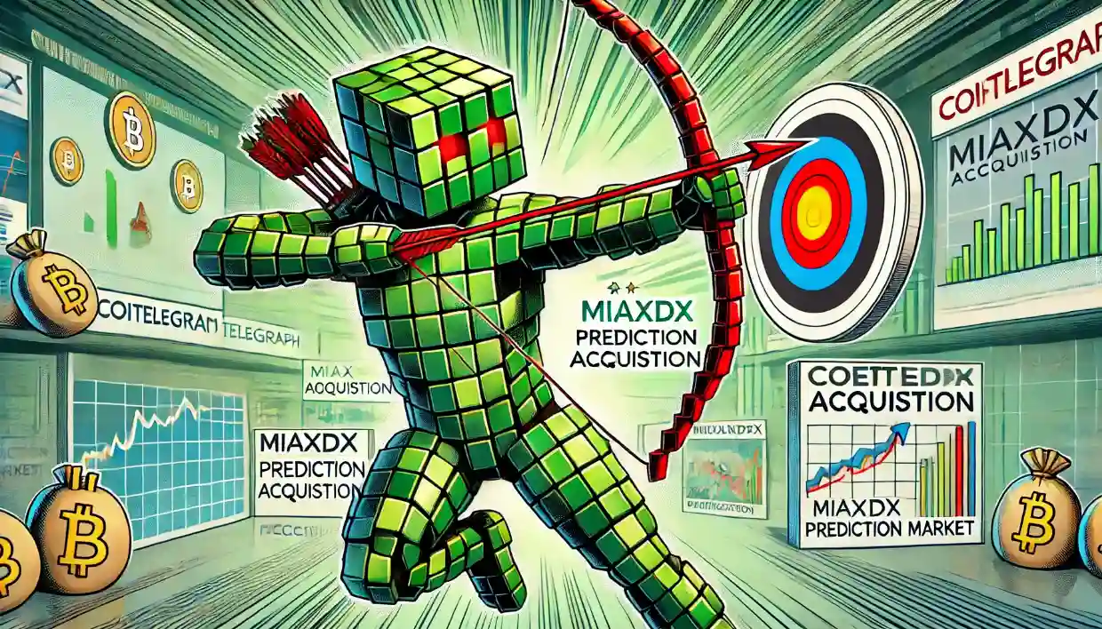 Robot archer fires "MIAXdx Acquisition" arrow into Robinhood's prediction market target
