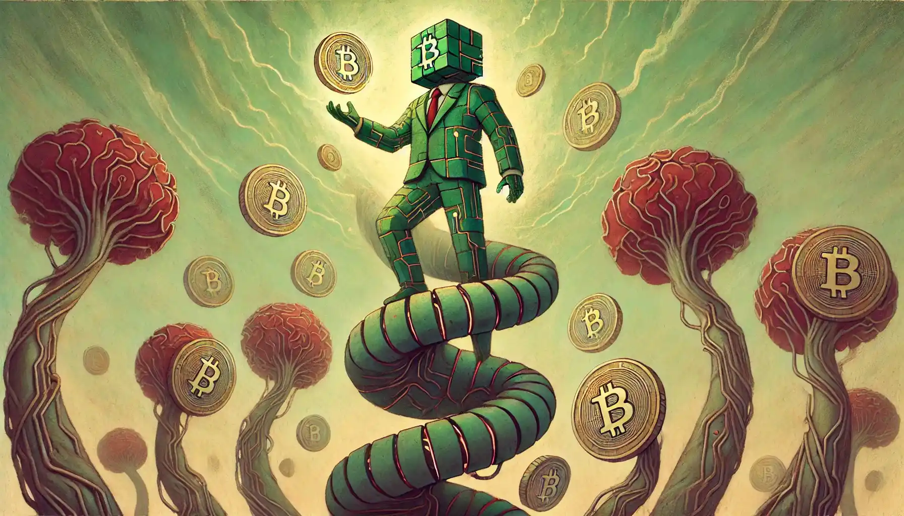 Robot climbs BTC coin helix through sage crypto treasury spiral [BTC]