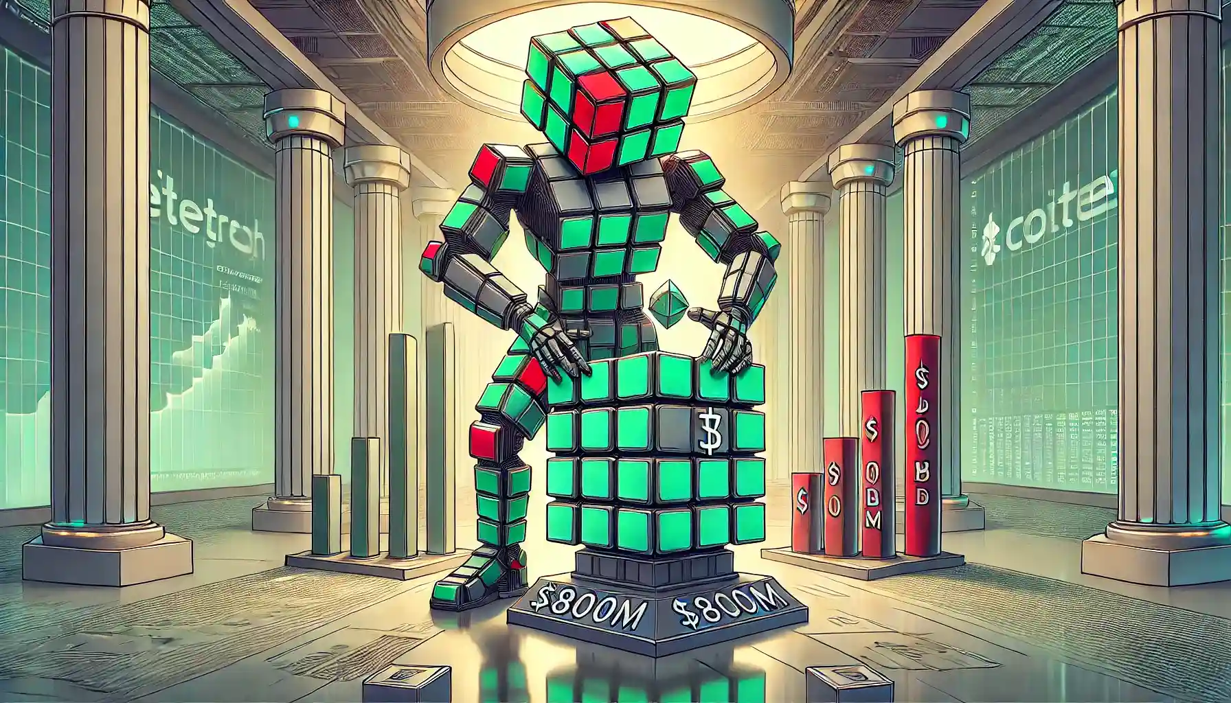 Robot inserts funding block representing Kraken valuation shift in digital markets