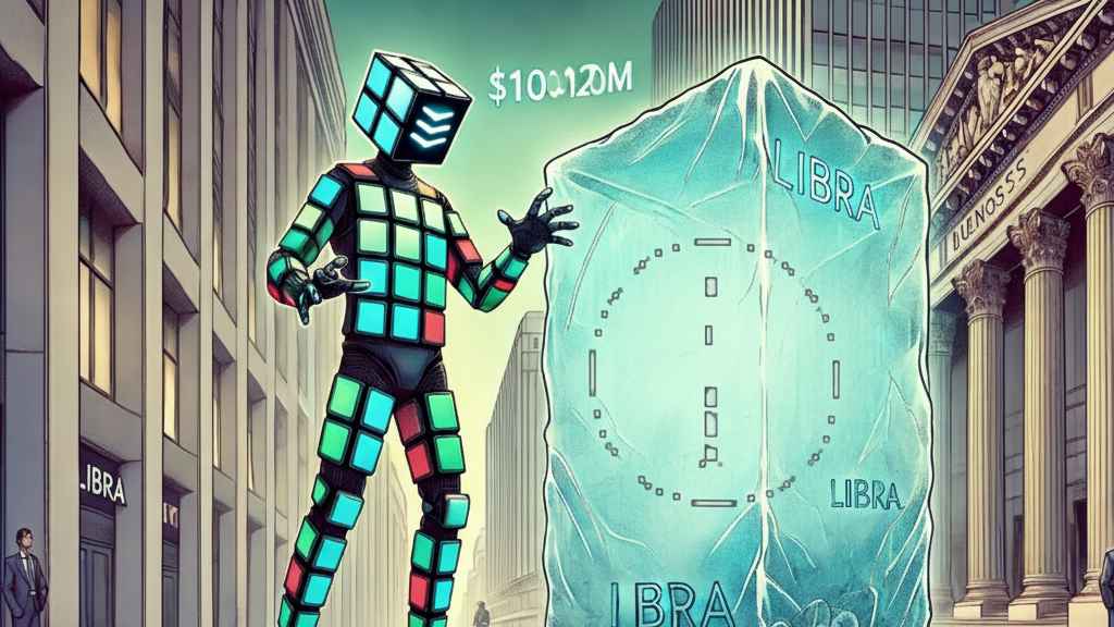 Robot preserves frozen LIBRA coin symbolizing $120M asset seizure