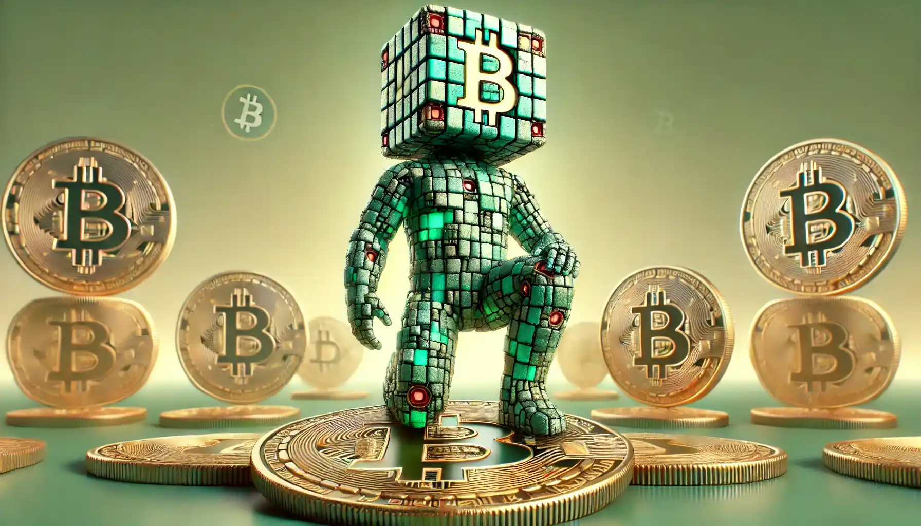 Robot stands between fading dollar and rising Bitcoin horizon [crypto market]