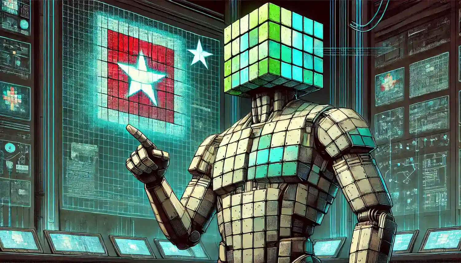 Robot strategizes over map highlighting the state's leadership in crypto adoption