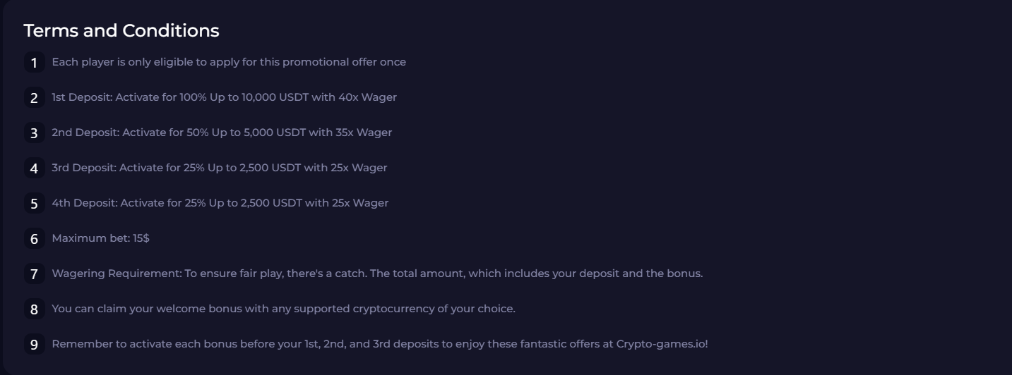 Crypto-Games bonus Terms and Conditions