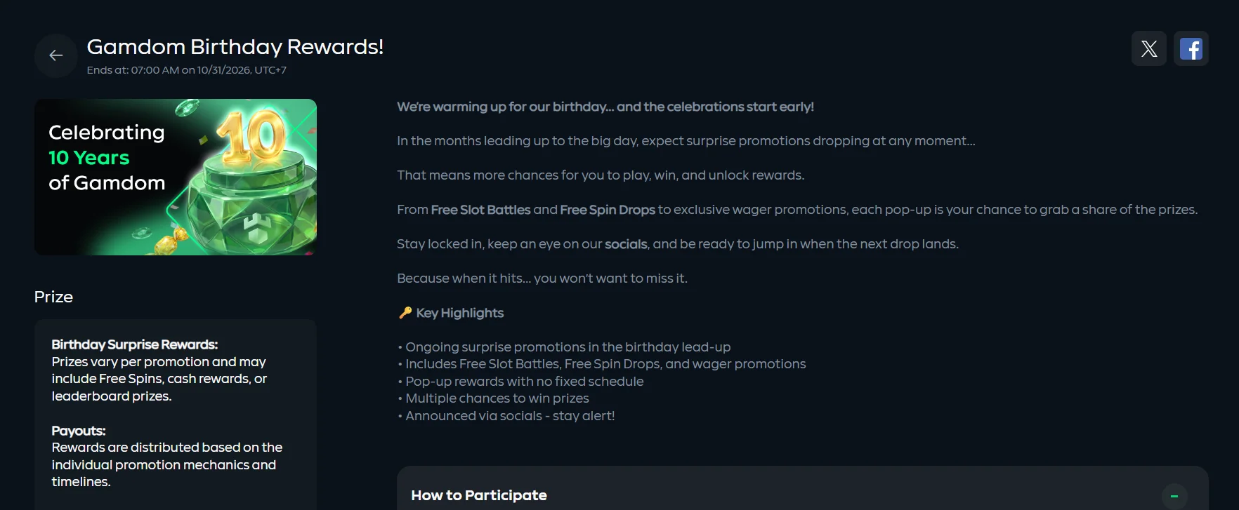 Gamdom birthday rewards page