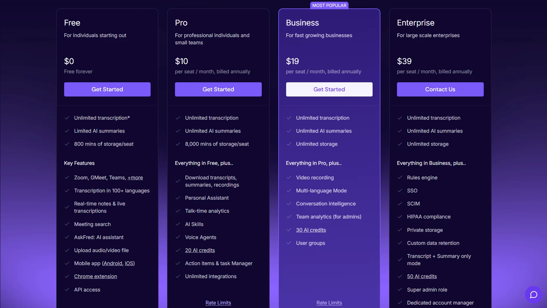 Fireflies Pricing and Plans