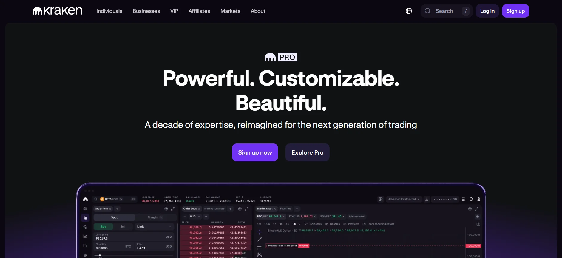 Kraken Pro homepage