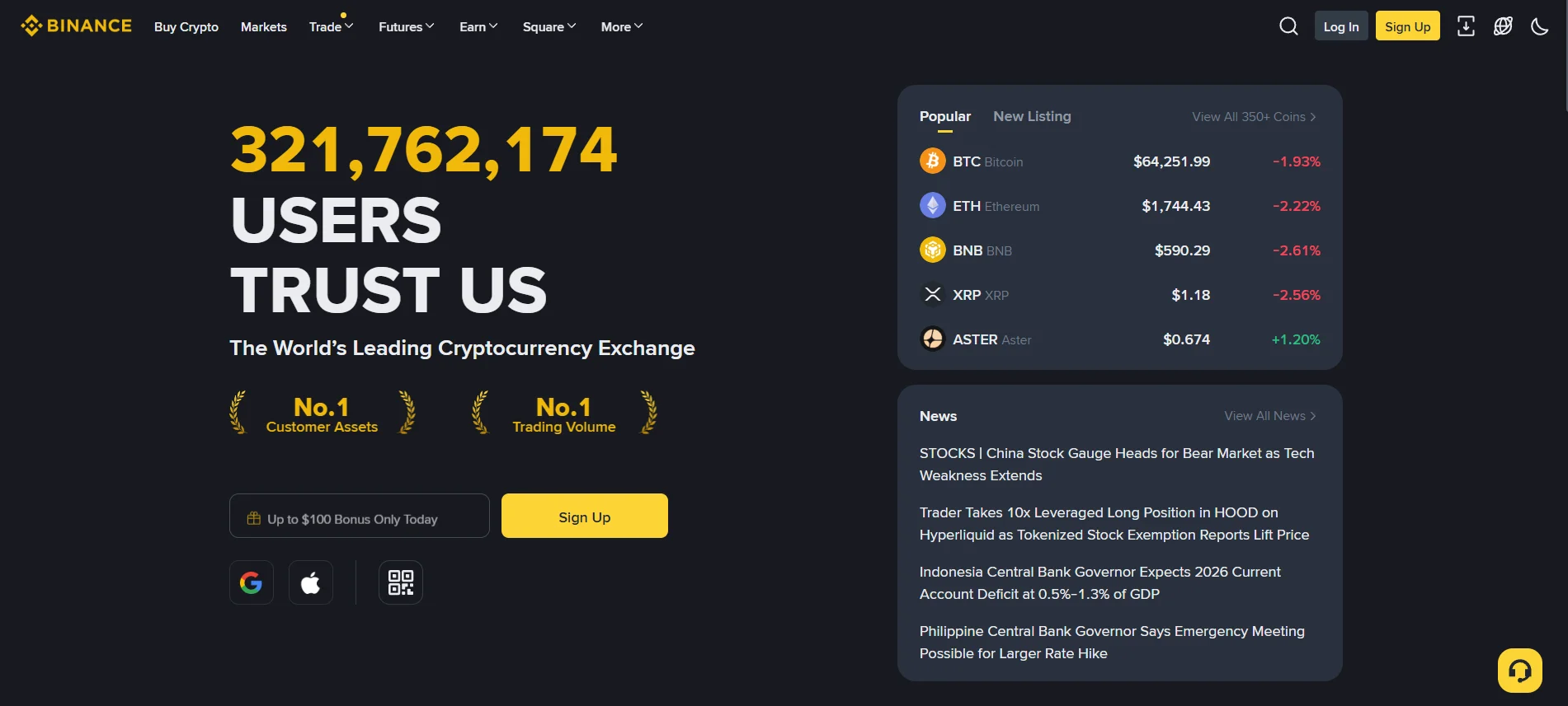Binance homepage