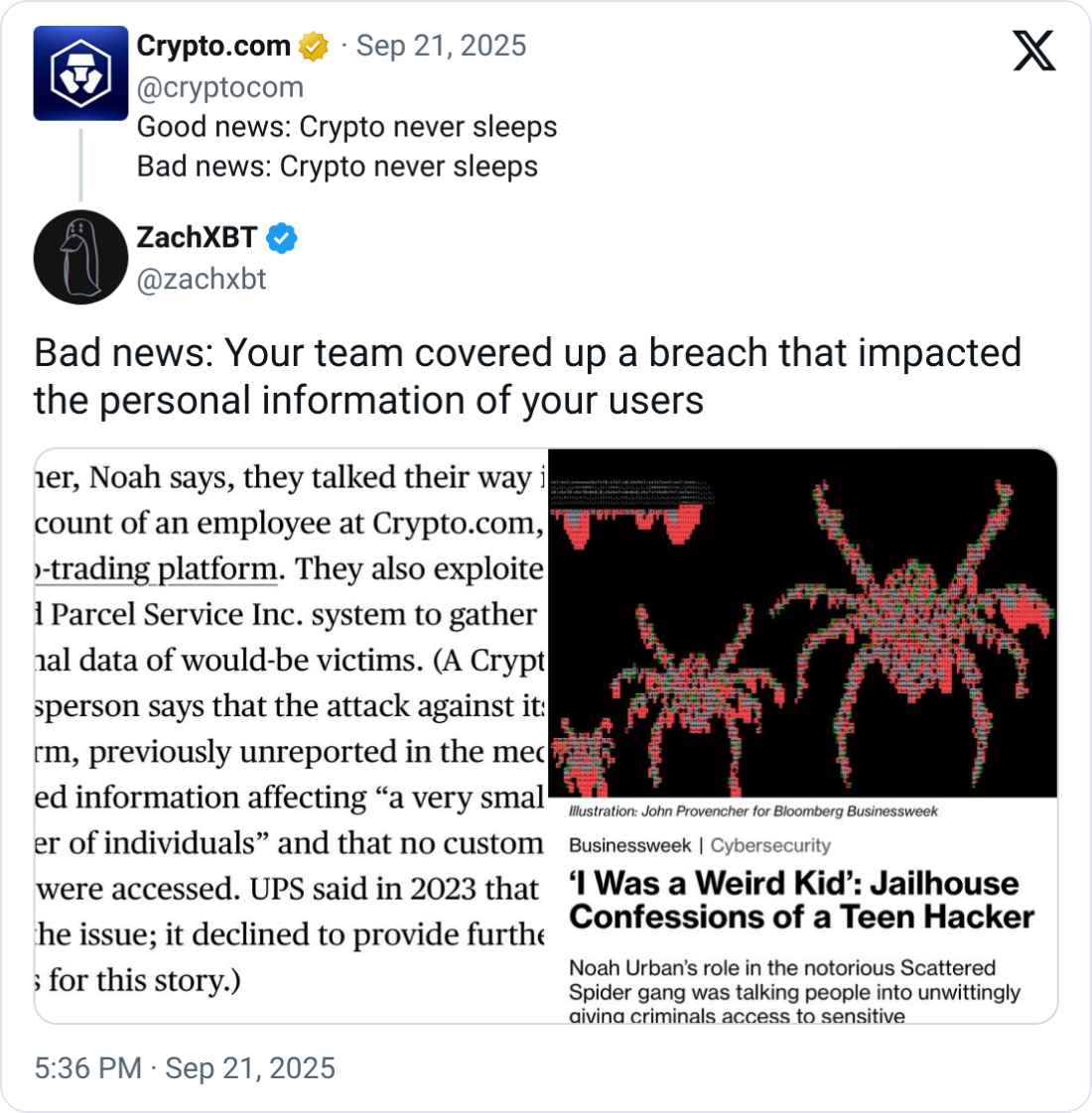 ZACHXBT tweet